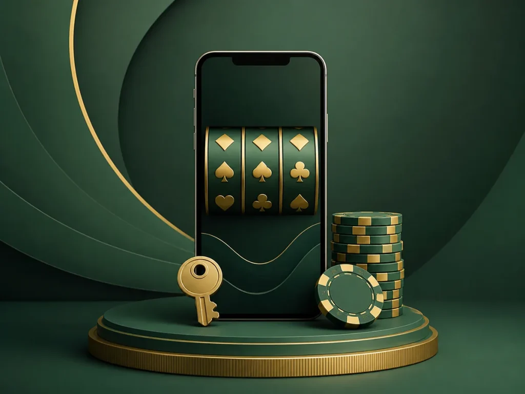 Celular ilustrativo com elementos de cassino para explicar acesso móvel